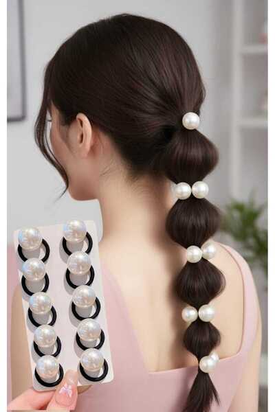 MutluBiDünya 10 Adet İncili Lastik Toka Kadın Lastik Toka