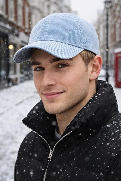 BALIENTE Baby Blue Velvet Corded Fabric Men's Cap Hat