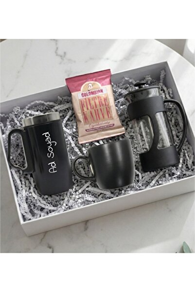 vegahediye v vega Kişiye Özel Siyah Bardak Termos & French Press & Siyah Kupa...
