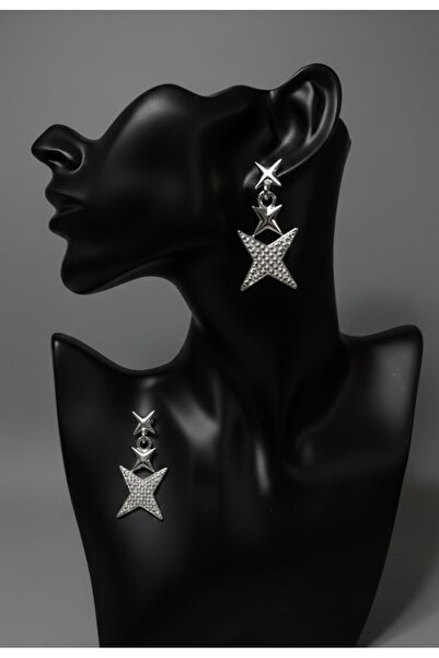 KANERUZ Silver Color Dangle Star Trend Earrings (Product Size 4 cm)