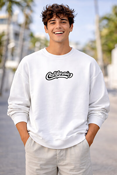 ArtYus California Print Relaxed Fit Fleece-Lined 3 Thread Crew Neck Unisex Sw...