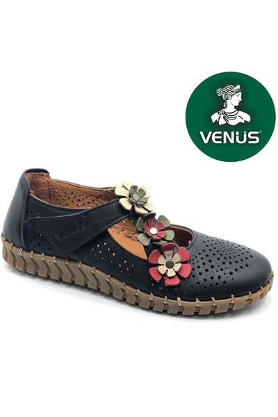 Venüs حذاء كاجوال نسائي من الجلد الطبيعي من بيرلون باللون الأسود