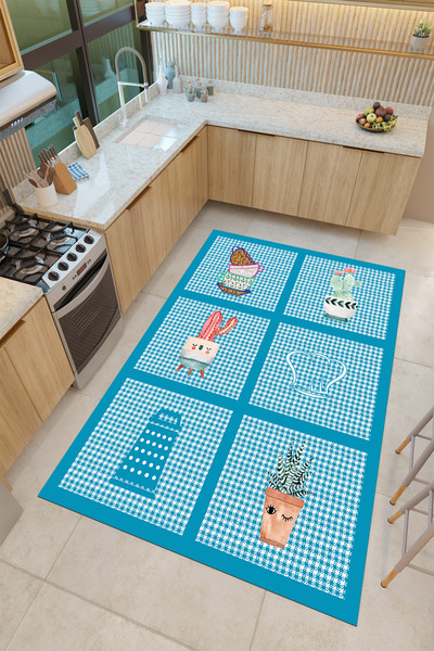 THEMODERNHANE Dijital Baskılı Yıkanabilir Kaymaz Tabanlı Dekoratif Salon Mutf...