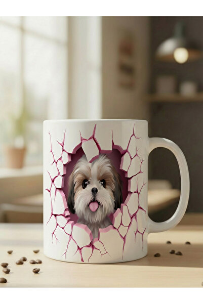 NİVRA GRUP Cute Dog Themed 3D Printed Porcelain Mug Cup