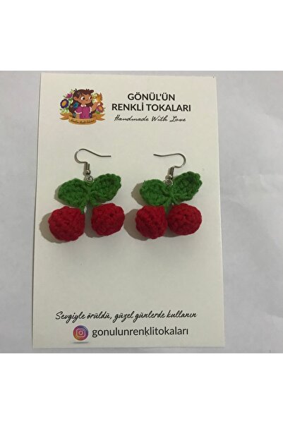 Gönülden Aksesuar 1çift el örgüsü renkler yeşil kırmızı kiraz bujiteri küpe
