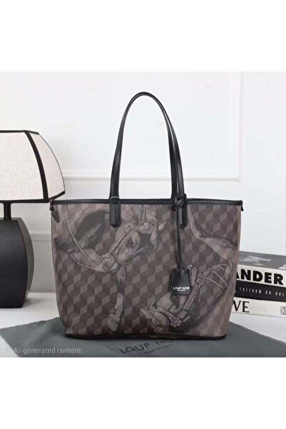 Generic Tote Shoulder Bag, Geometric/Horse Print