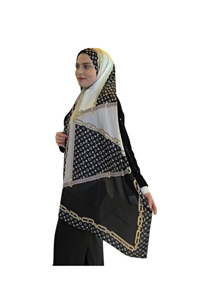 PİRAMİT Vual Silk Shawl Lv Chain Model Black Silver