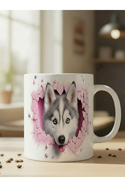 NİVRA GRUP Cute Dog Themed 3D Printed Porcelain Mug Cup