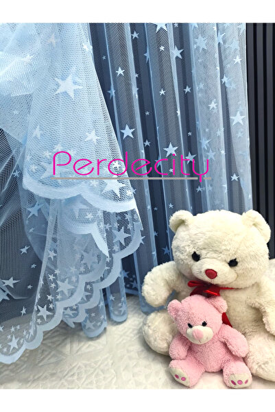 PERDECITY Star Pattern Blue Color Children's Room Tulle Curtain 1X2.5 Pleated...