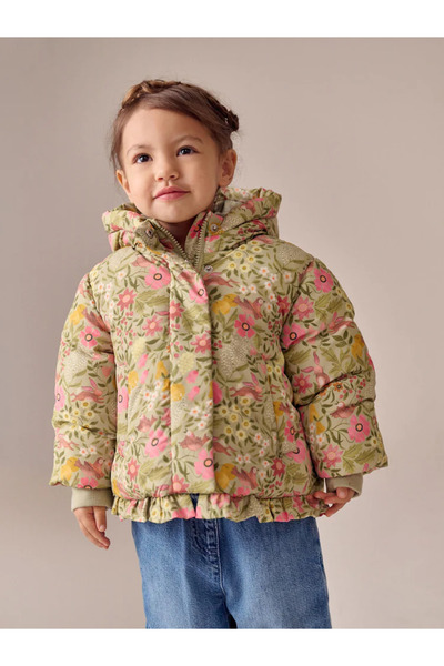 Next Baby Green Floral - Waterproof Ruffled Skirt Padded Girl's Coat