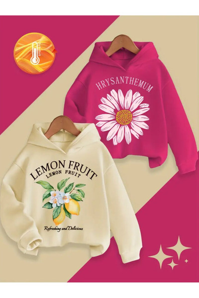 Baxia Girl's Printed Hoodie 2-Pack Pink Beige Black White Color (New Product)