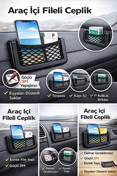 HGROUP Araç İçi Fileli Ceplik | Güçlü Yapıştırıcılı Oto Düzenleyici Cep | Tel...