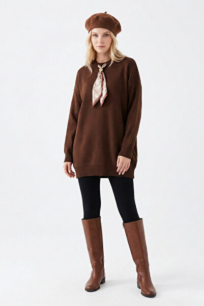 ABAY GİYİM سترة نسائية تريكو بتفاصيل وشاح وياقة دائرية وأكمام طويلة، سترة أني...