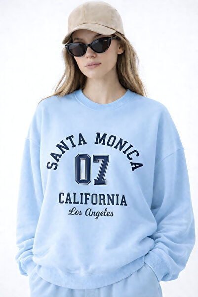 ArtYus Santa Monica Printed Relaxed Fit Fleece-Lined 3 Thread Crewneck Sweats...