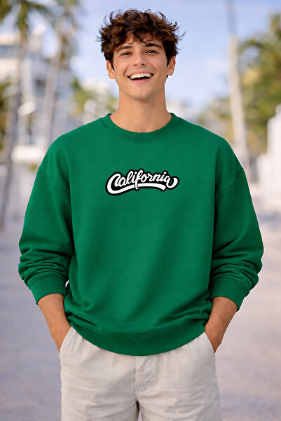 ArtYus California Print Relaxed Fit Fleece-Lined 3 Thread Crew Neck Unisex Sw...