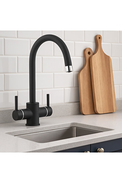 banyosepeti حنفية مطبخ بلاك فلو بتصميم أسود مطفي مع نظام تنقية - موفرة للمياه