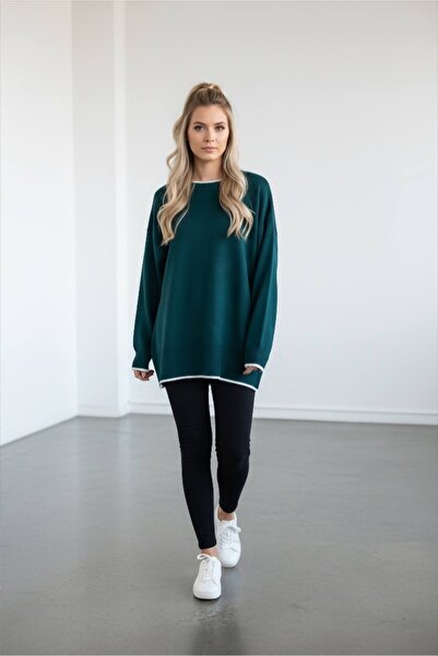 Te&Te Pulover tricotat verde supradimensionat pentru femei