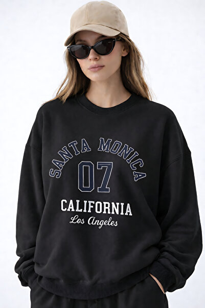 ArtYus Santa Monica Printed Relaxed Fit Fleece-Lined 3 Thread Crewneck Sweats...