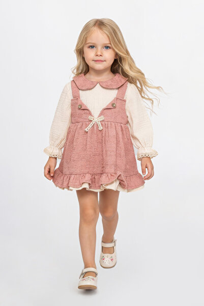 Mixima 1–4 Yaş Kız Çocuk Salopet Elbise – Uzun Kollu Dantelli Bluzlu, Vintage...