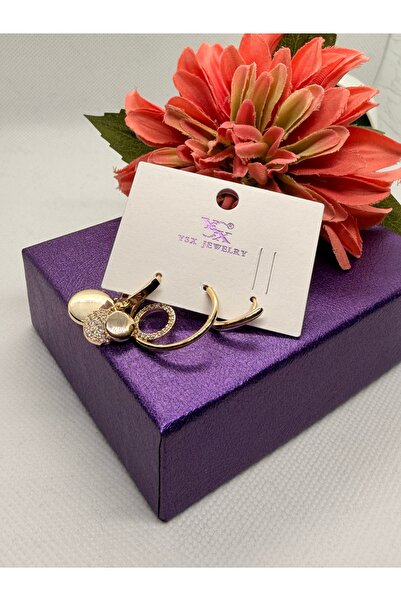 YSX JEWELRY Zircon Stone Pendant Interlaced Circle 3-Piece Rosegold Steel Ear...