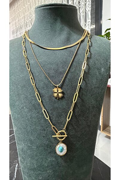 stainles steel ÇOKLU SEDEFLİ YONCALI KOLYE