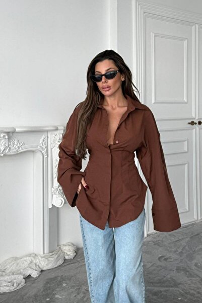 Potenza Women's Stylish Shirt Long Sleeve Off-Shoulder Buttoned Waist-Fitted ...