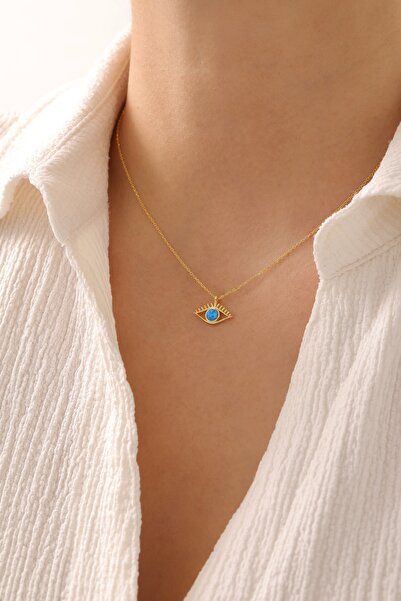 LOTUS JW 925 Ayar Gümüş Opal Taşlı Nazar Gözü Kolye - 925 Ayar Gümüş Kolye