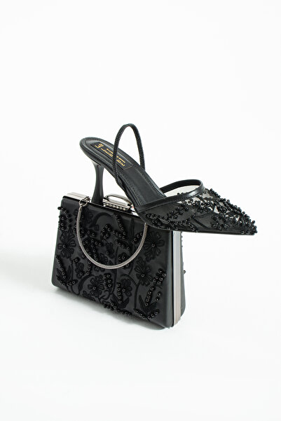 Lebibe Shoes Meggie Black Shoes Bag Combination Pointed Toe 7cm Heels Pearl S...