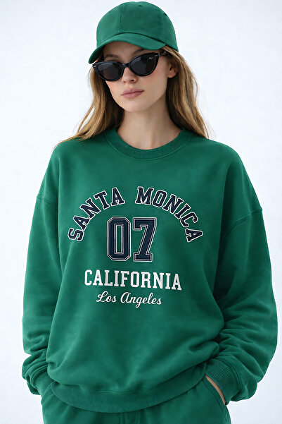 ArtYus Santa Monica Printed Relaxed Fit Fleece-Lined 3 Thread Crewneck Sweats...