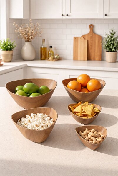 CASTEROLİ Wooden Look 5-Piece Triangular Multi-Purpose Bowl Set – Stylish Pre...