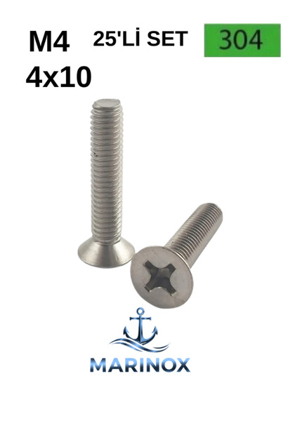 4x10 Paslanmaz KROM YHB Vida DIN A2 AISI 304 25'li Set