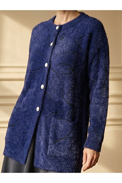 tiriTEK TRİKO Crew Neck Soft Knit Cardigan / Navy Blue