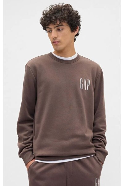 GAP 645634 Logo Fleece Sweatshirt Erkek Sweatshirt KAHVERENGİ
