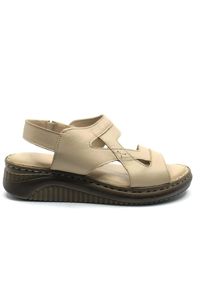 Venüs Poni Genuine Leather Comfort Orthopedic Women's Sandals Beige