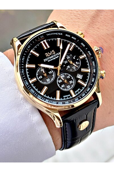 Romanson Functional Black-Gold Color Leather Cord Steel Case Men's Wristwatch...
