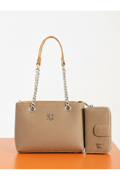 H&D COLLECTİON Polo of Colors Women's Mink 4-Compartment Shoulder and Crossbo...