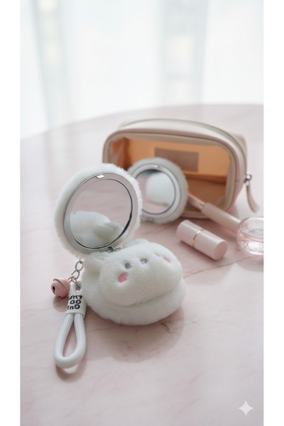 Şirin Огледален плюшен заек ключодържател - двустранно огледало за грим и акс...