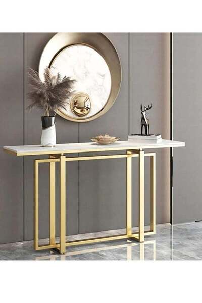 Global Iron and Wood Marble and MDF Entrance Table - Gold and White - 130×40×...
