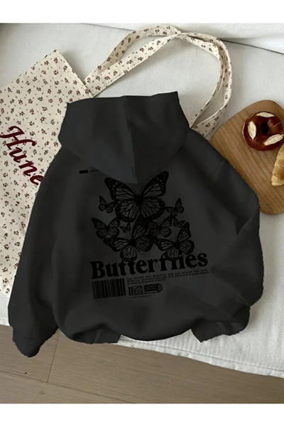 Baxia Girls' Butterfly Printed Hooded Sweatshirt Hoodie New Season