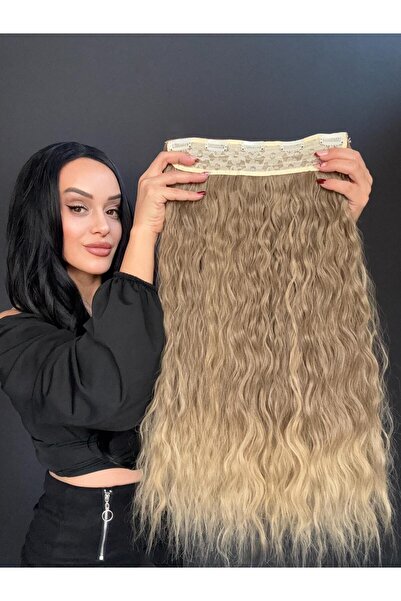 Suzan Peruk Rus Sarısı Kıvırcık Yarımay +2 yan çıtçıt saç ^3 parça tam set-Fö...