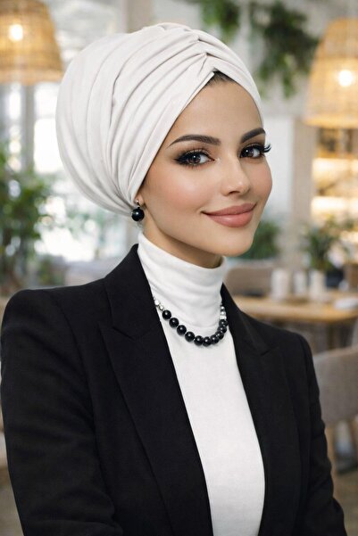 Aişe tesettür Beyaz Büzgülü Salaş Bone