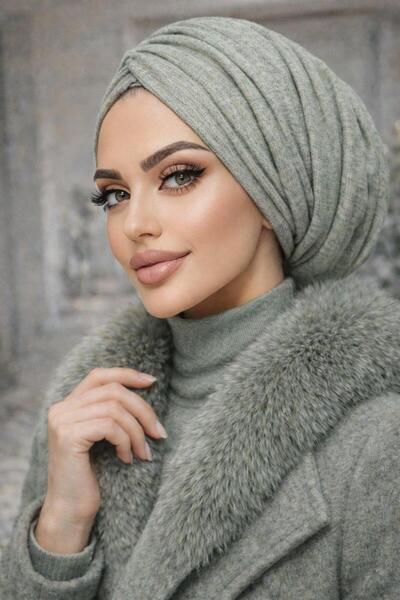 Aişe tesettür Μαλακό Πράσινο Χαλαρό Καπέλο με Κορδόνι