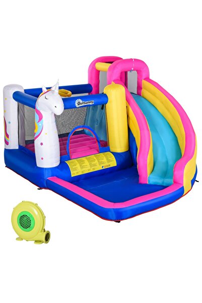 Outsunny Castel Gonflabil Unicorn – Parc de Joaca pentru 4 Copii