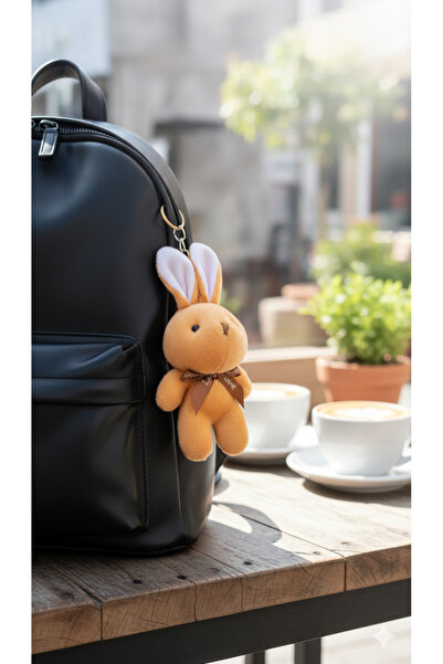 Şirin Uzun Kulaklı Peluş Tavşan Anahtarlık - Kahverengi Fiyonk Detaylı Çanta ...