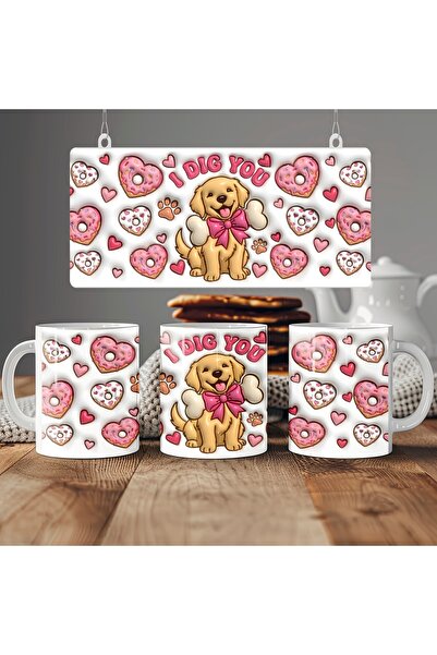 Beramussa 3D Looking Unembossed Dog Figured Mug – Heart Design – Gift for Bel...