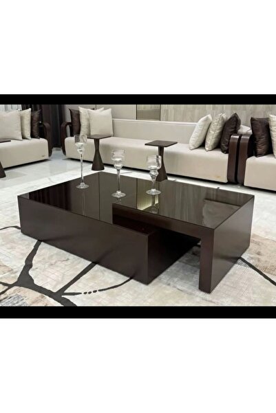 LUXURY VİLLA LUXURY KOMPLE SİYAH CAMLI ORTA SEHPA 90X90 YÜKSEKLİK 30CM