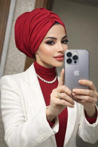 Aişe tesettür Red Drawstring Casual Bonnet