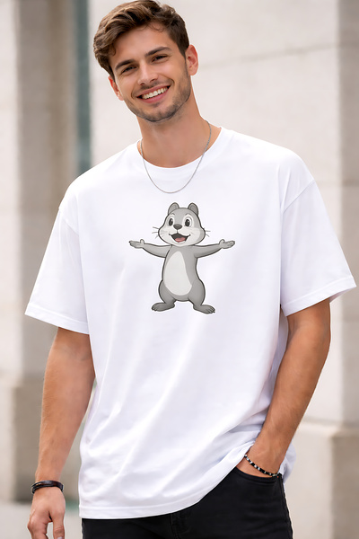 ArtYus Hamster Character Printed Cotton Relaxed Fit Round Neck Unisex T-Shirt