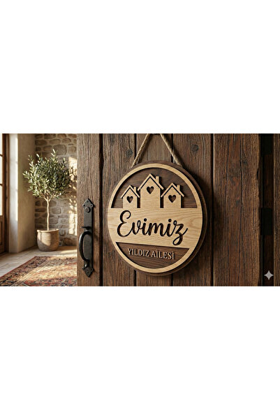 MODA CrossWell Home 30 cm Büyük Boy Kişiselleştirilebilir Ahşap Kapı Süsü - L...