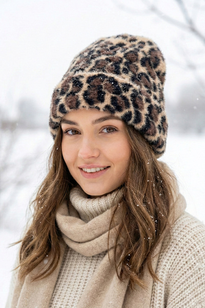 Kapin Yumoş Furry Plush Leopard Beanie